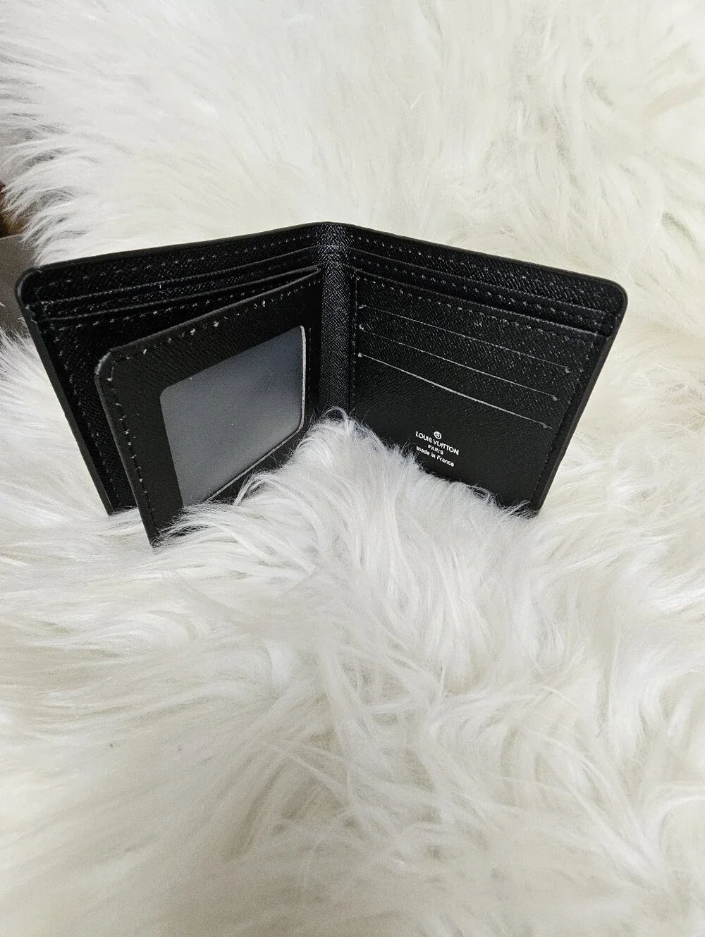 Men's Checkerboard Leather Bi-Fold Wallet - Black